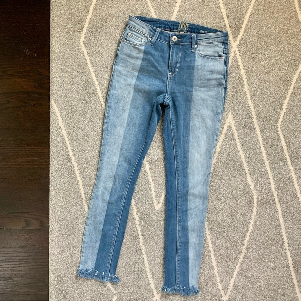 True Craft Light and Medium Wash Skinny Jeans with Frayed Hem